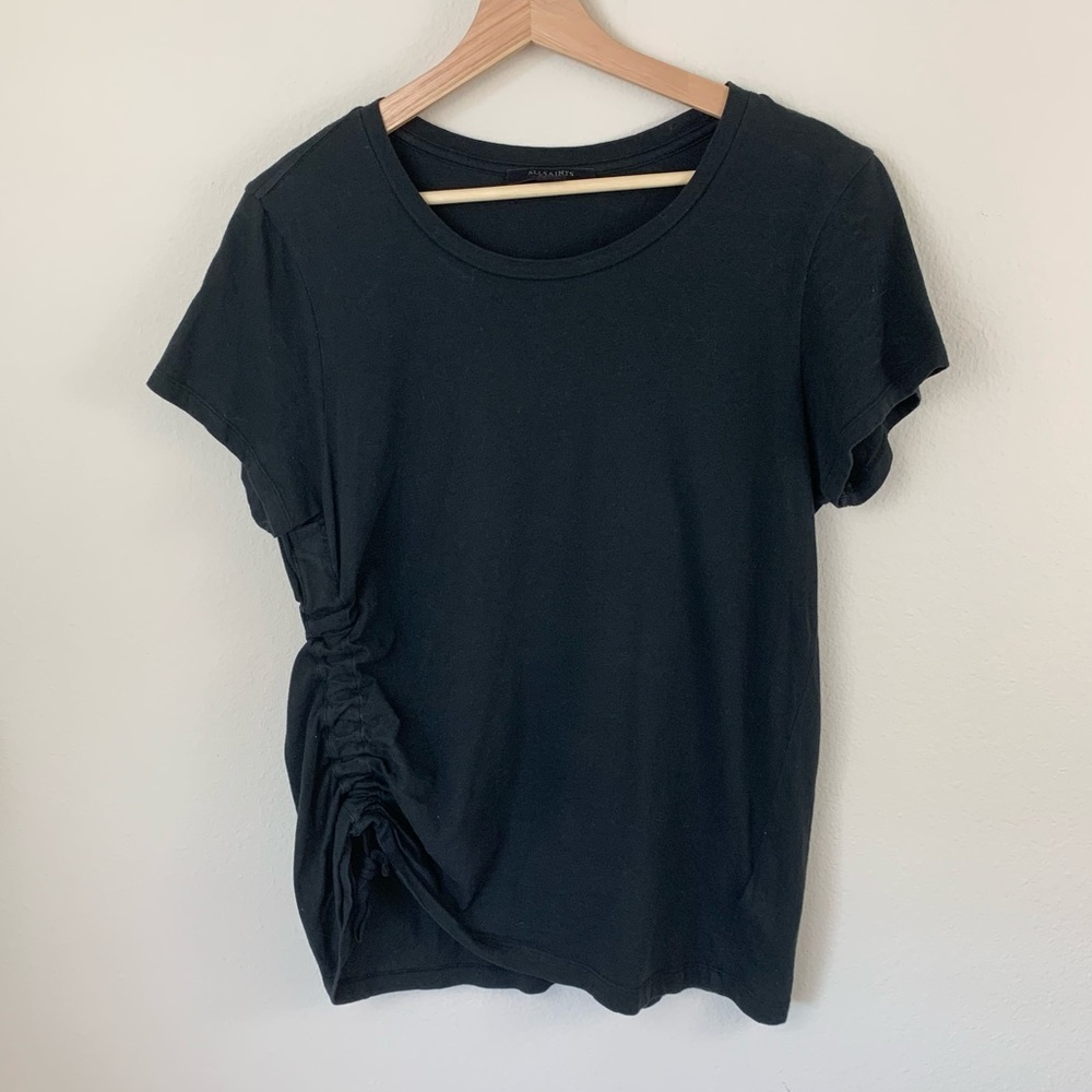 All Saints Black Short Sleeve Ruched Side Tee